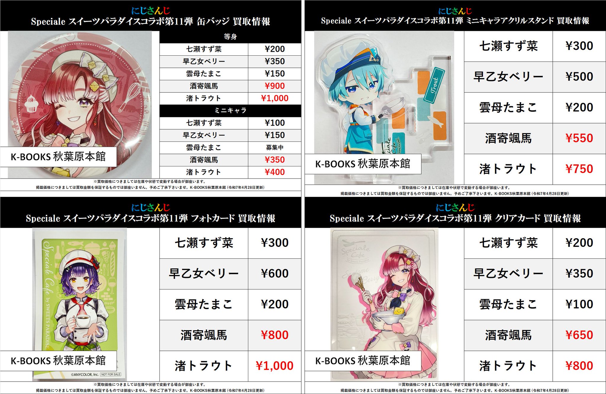 渚トラウト七瀬すず菜にじさんじSpecialeスイパラ アクリルスタンド