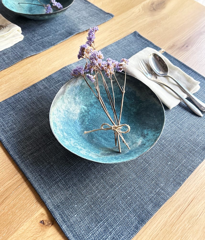 ヨーロッパリネン テーブルランチョンマット【デニムビンテージ