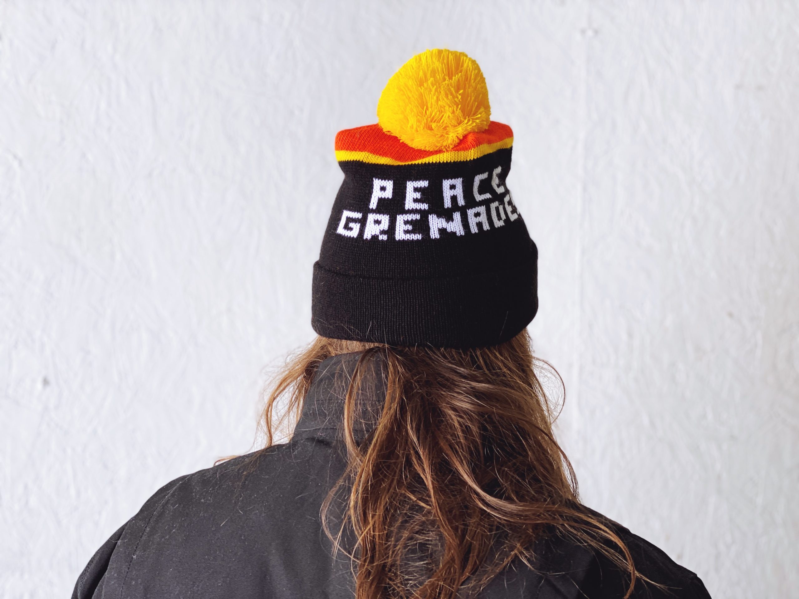 Black Vintage Pom Beanie - Peace Grenades