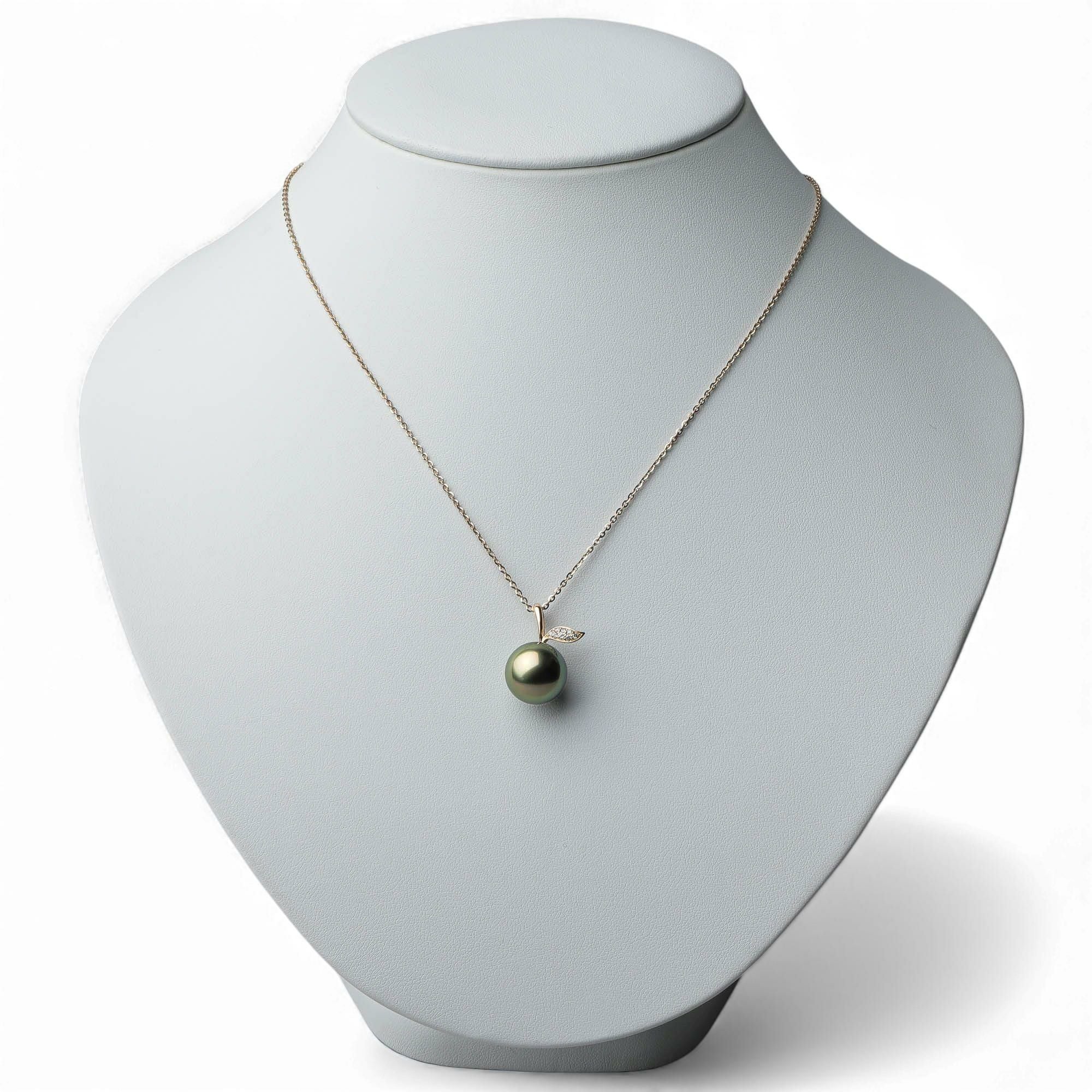 Pistachio タヒチ黒蝶真珠 ペンダントトップ 11mmUP K18YG リンゴ