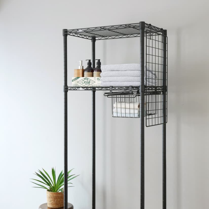 ルミナス ノワール ランドリーラック 2段 バスケット付き 幅61×奥行41