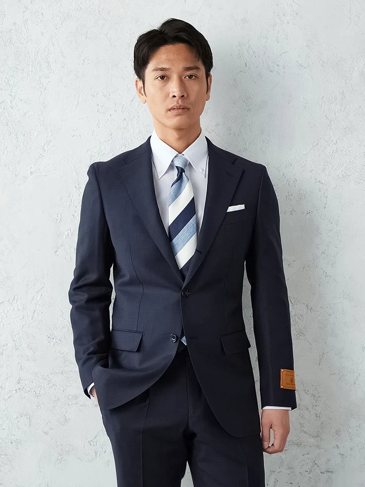 ブルー MARLANE×TRANS CONTINENTS ウール100％ 3釦スーツ グレー