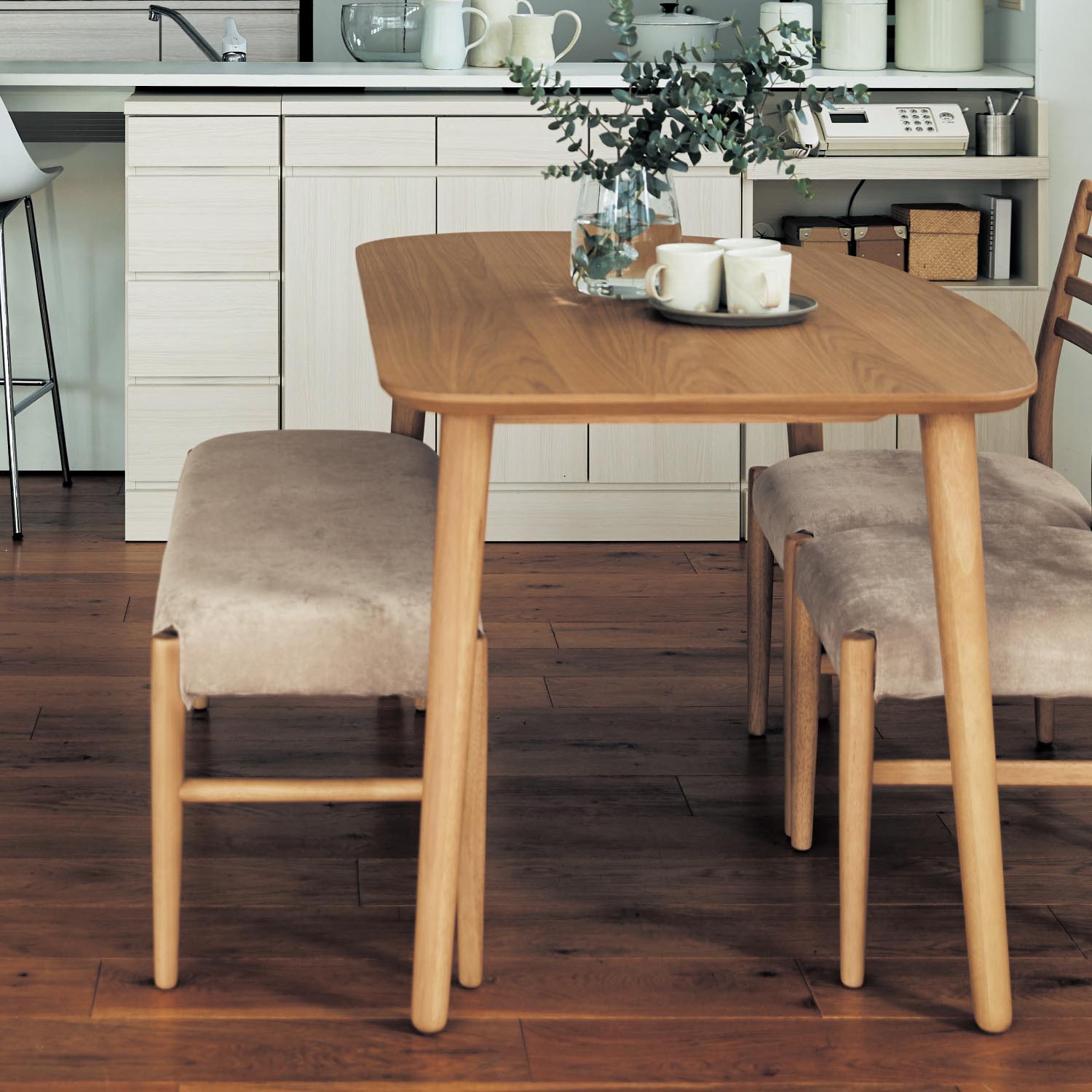 変形ダイニングテーブルセット（4点セット）（ダイニングテーブル