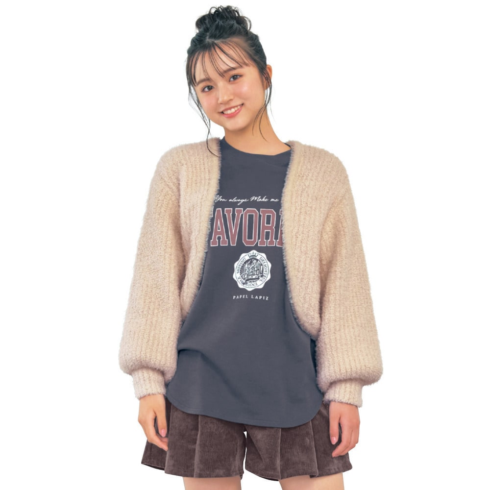 フェザー風モールニットボリュームショートボレロ 【子供服】(パペル