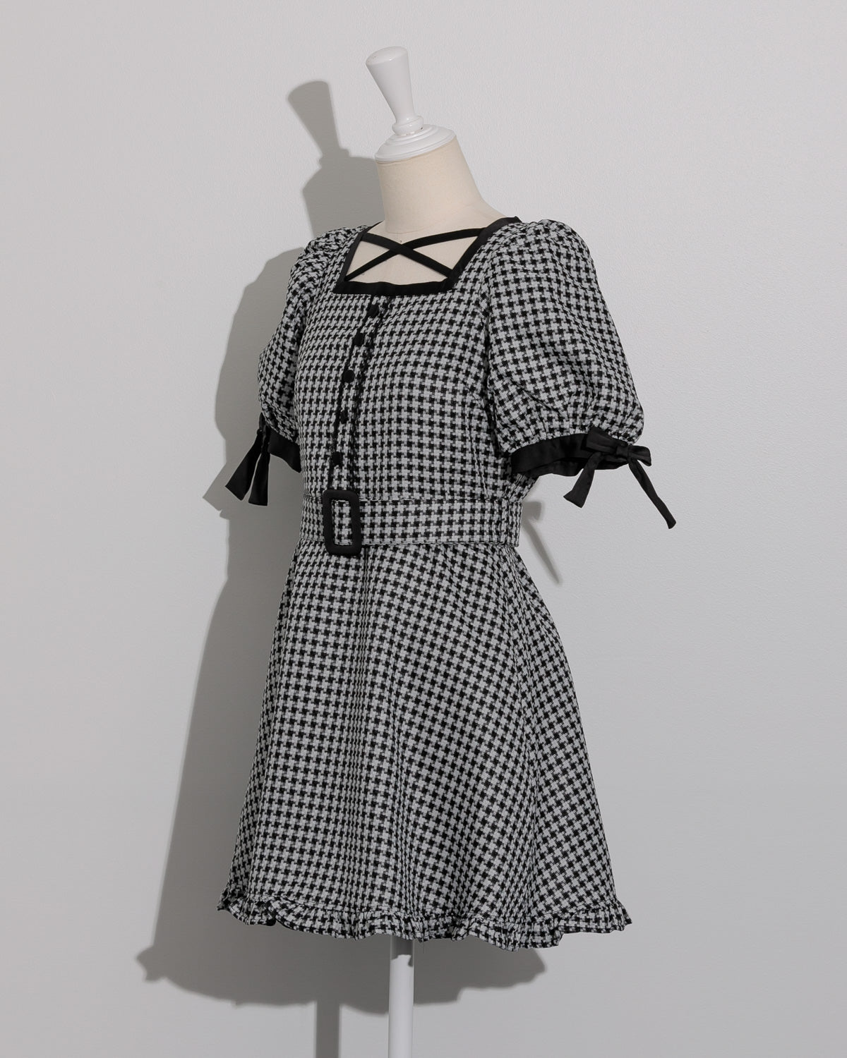 千鳥柄ジャガードベルトミニワンピース – pium