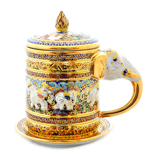 リキ(要プロフ確認) ベンジャロン焼き タイ製 鯉の置物 花瓶 蓋付き湯