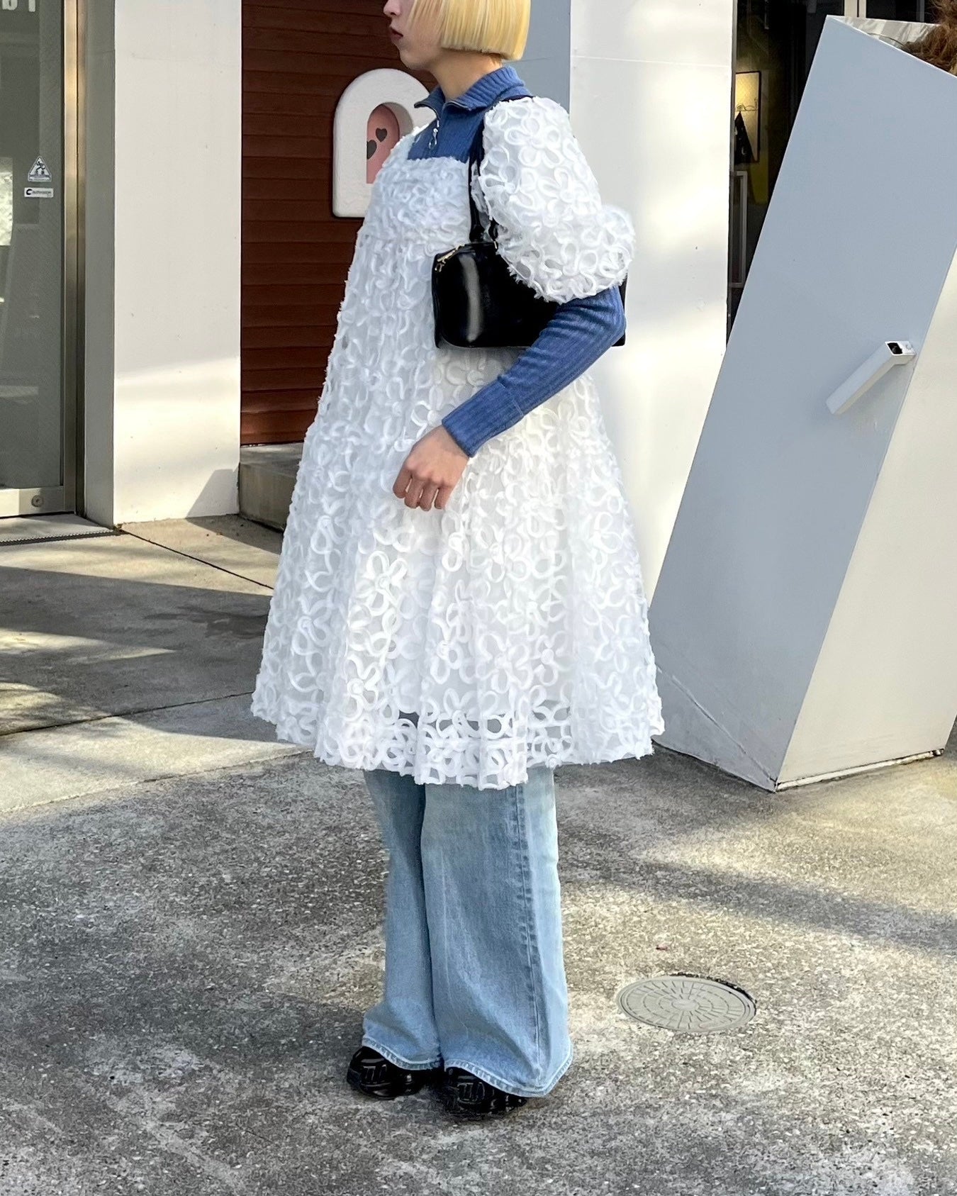 Flower puff sleeve tiered one-piece