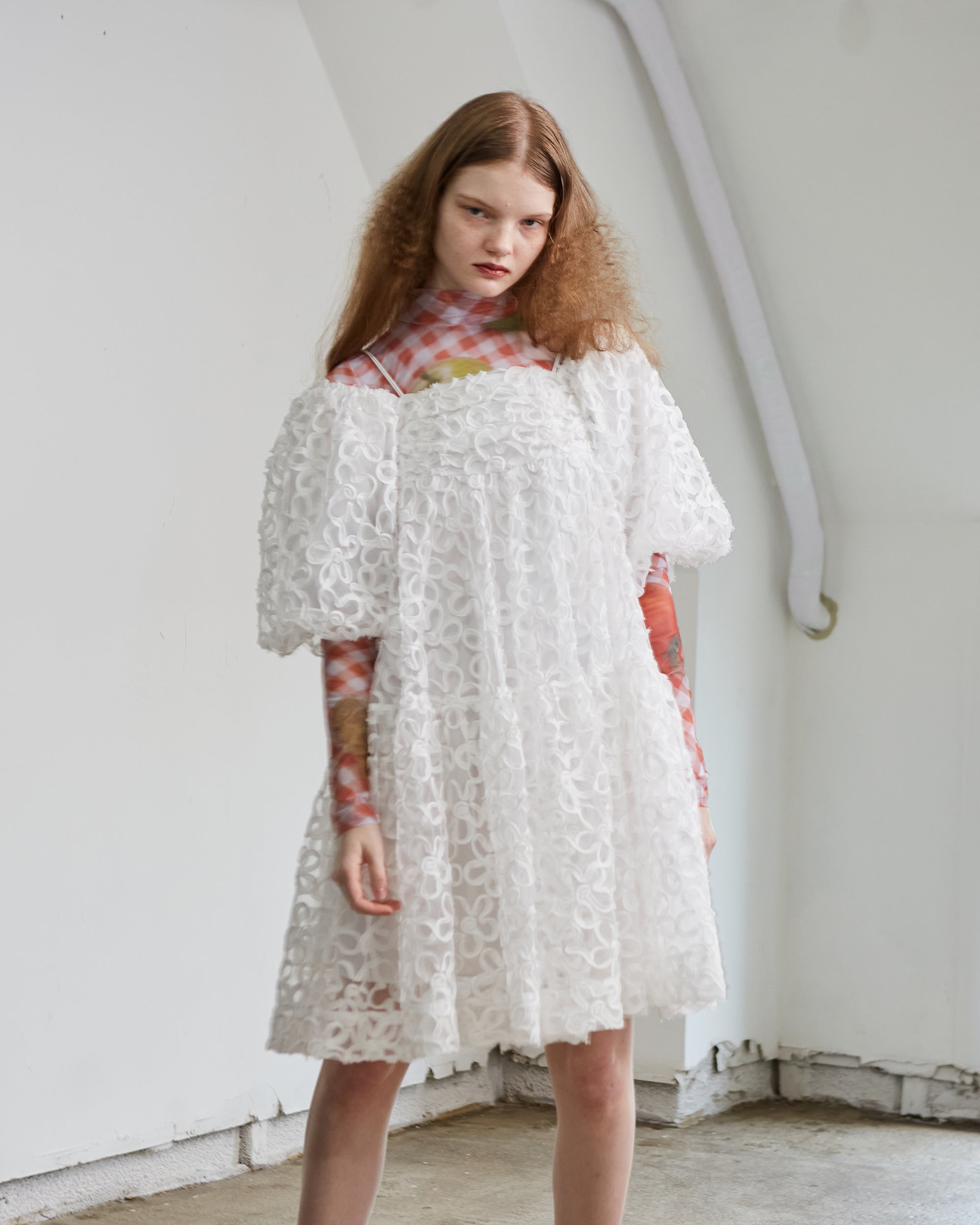 Flower puff sleeve tiered one-piece