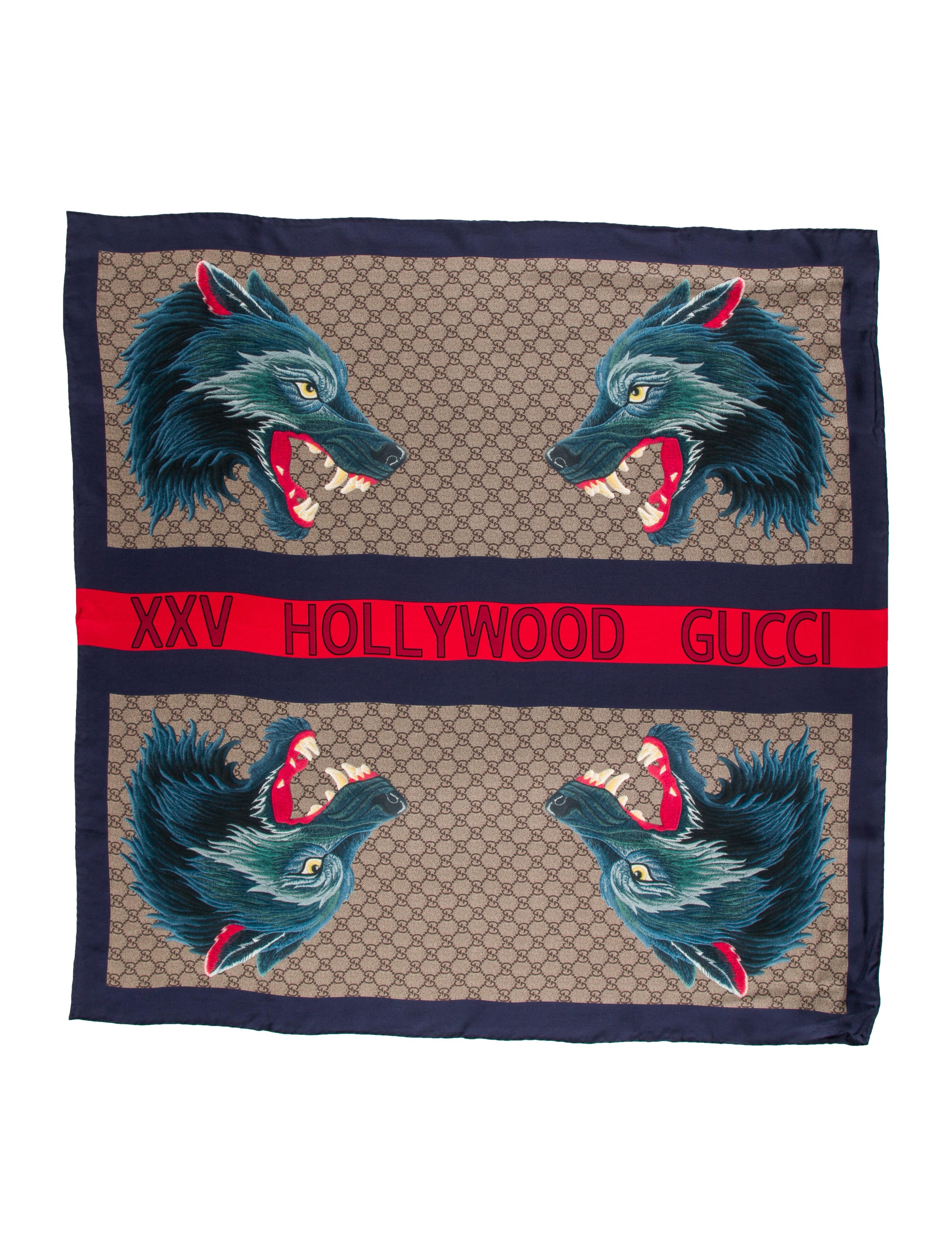 Gucci Wolf Web Print Silk Scarf - Blue Scarves, Accessories