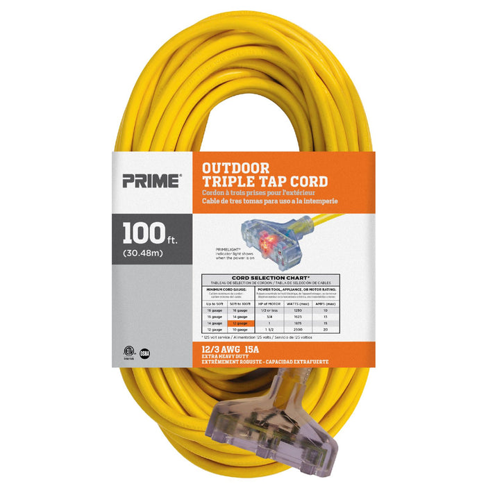 100ft 12/3 SJTW Jobsite® 3-Outlet Extension Cord — Prime Wire