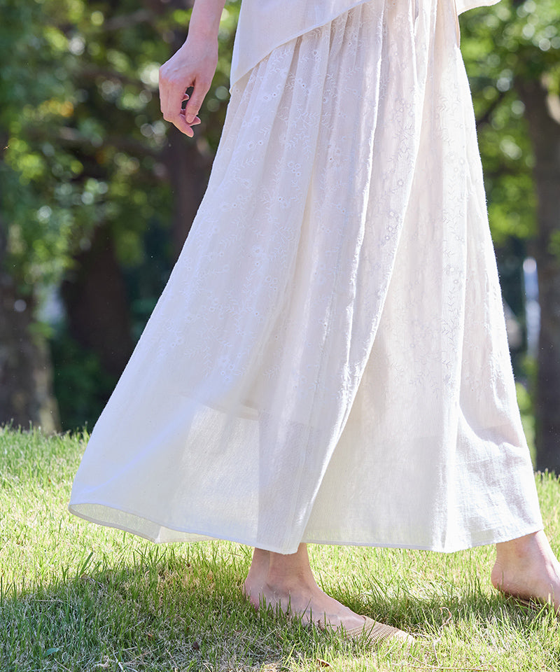 カラミ刺繍ギャザースカート / オーガニックコットン – PRISTINE