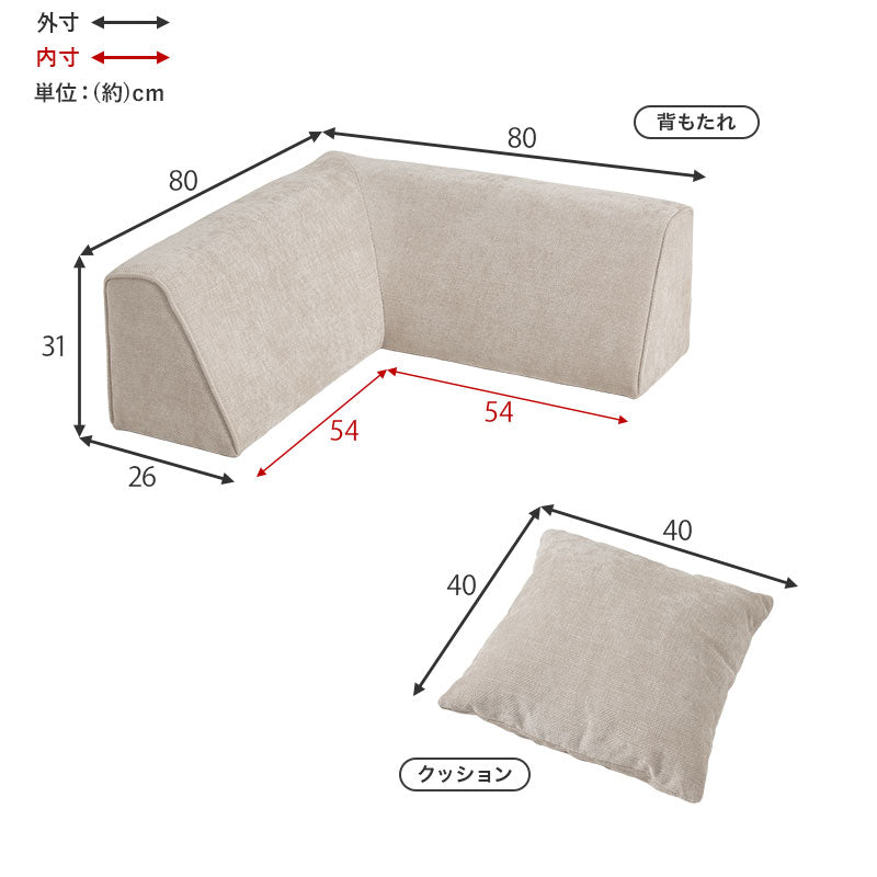 L字背もたれ+正方形クッション2個 アイランドソファ union専用