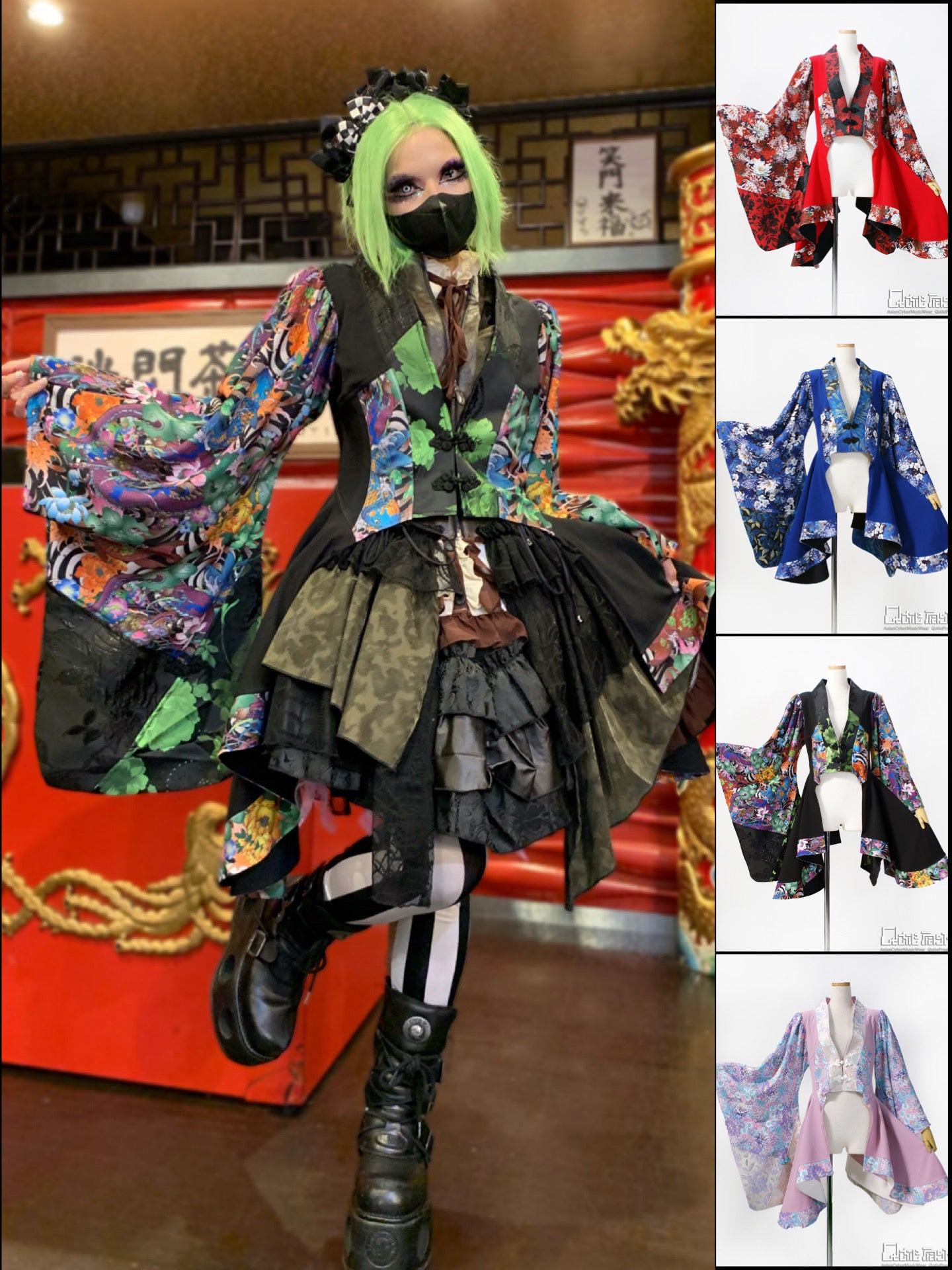 ⑩QutieFrash チャイナ ドラゴン柄 ポンチョ マント ⑩QutieFrash