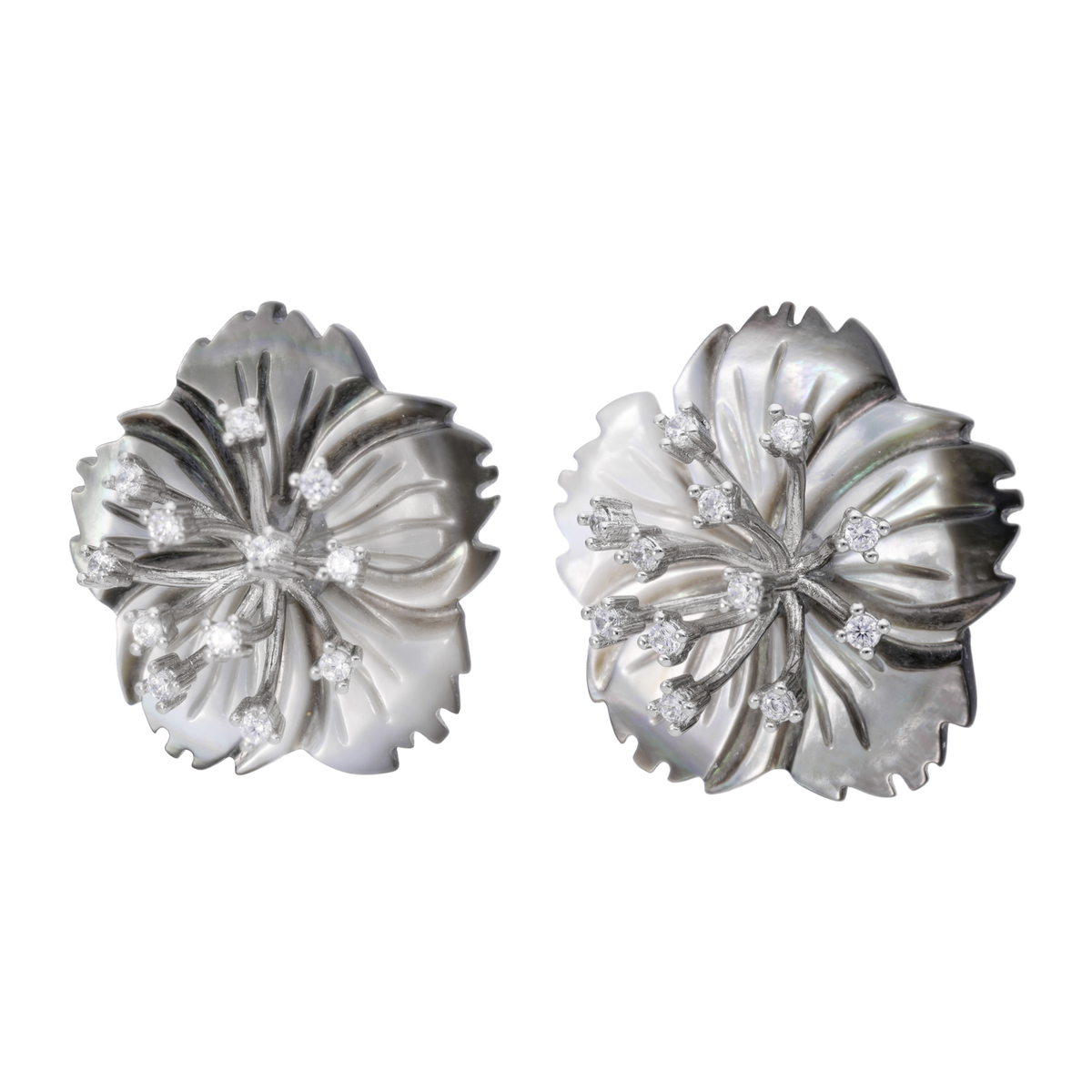 シェル&CZ フラワーモチーフ イヤリング/ピアス[メデア] TarTar - QVC.jp