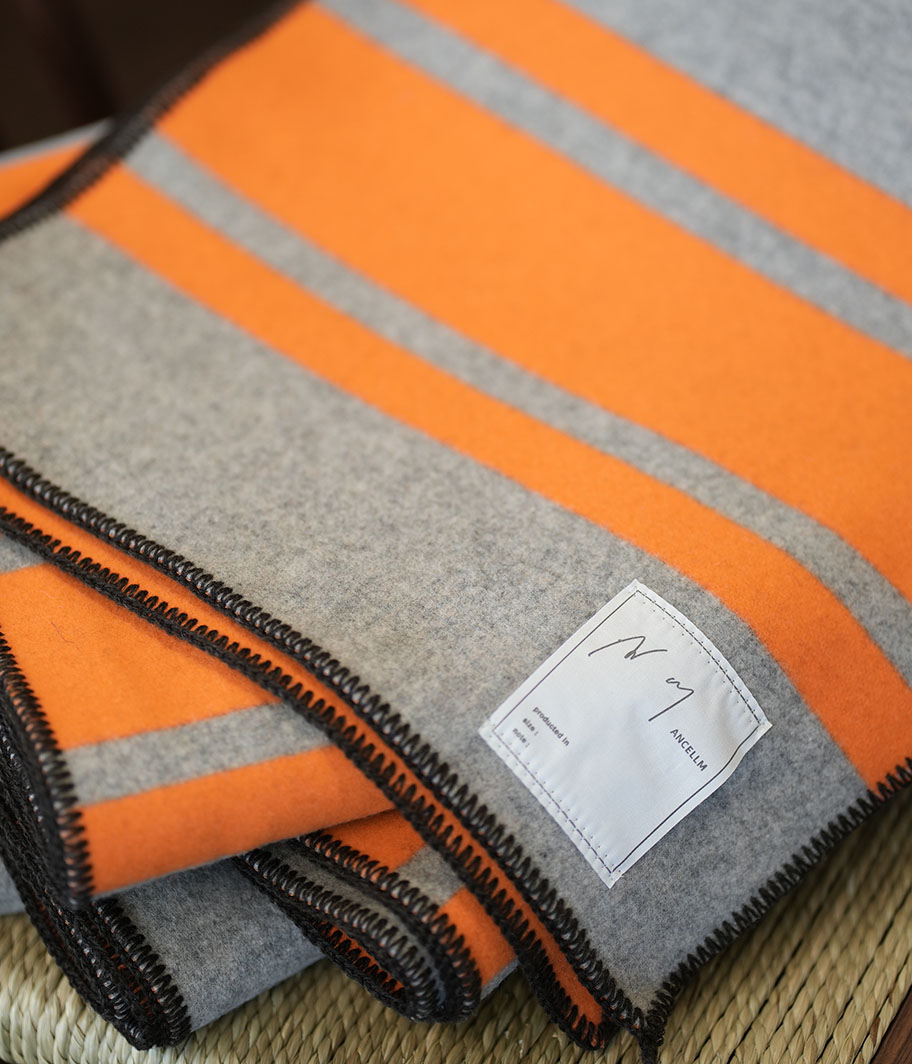 ANCELLM WOOL BLANKET SCARF EX [GRAY×ORANGE] - Fresh Service
