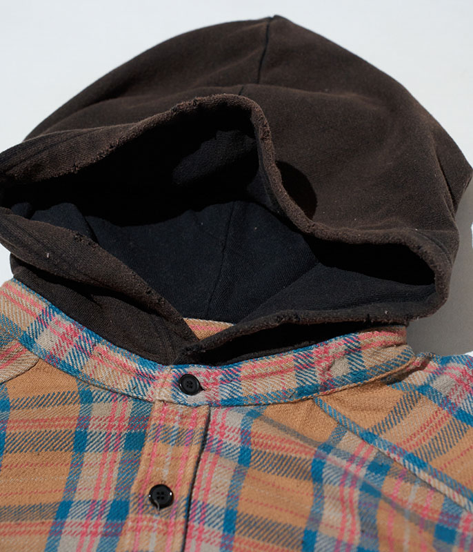 ANCELLM NEL CHECK HOODIE SHIRT [CAMEL] - Fresh Service NECESSARY