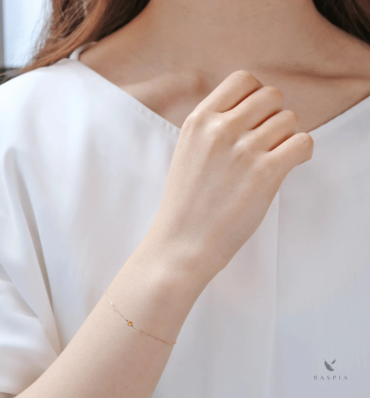 9月誕生石 K10 オレンジサファイアの一粒ブレスレット ~Petela~ (K18