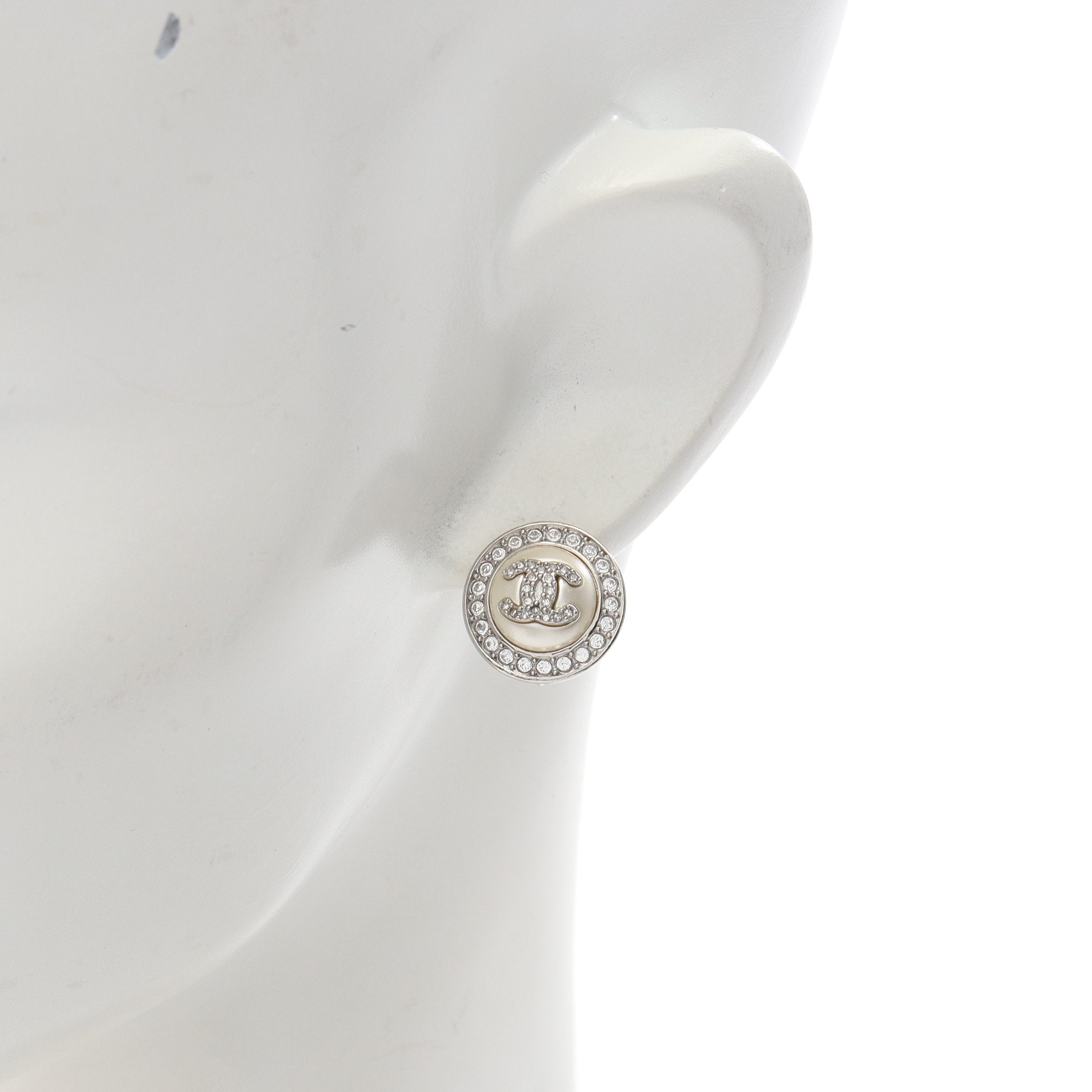 ココマーク イヤリング フェイクパール ラインストーン シルバー オフ