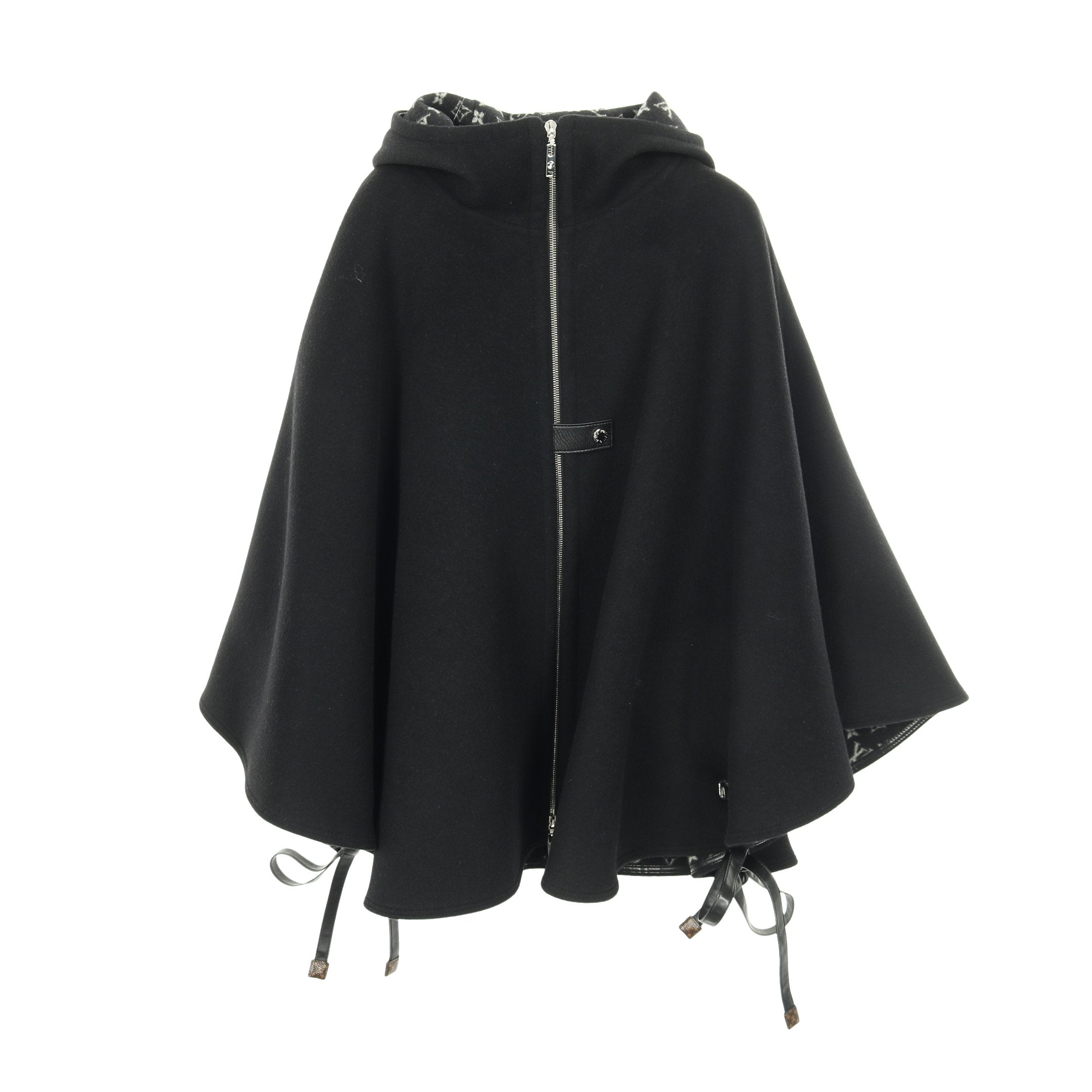 モノグラム ケープ ポンチョ ウール ブラック フード付き ルイヴィトン