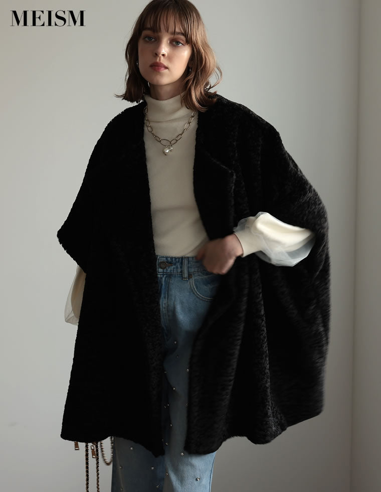 パールボタンループフェイクファーポンチョ - ジャケット/アウター通販