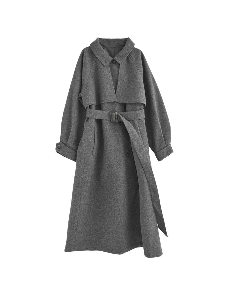 ウールタッチベルト付きステンカラーコート - ジャケット/アウター通販