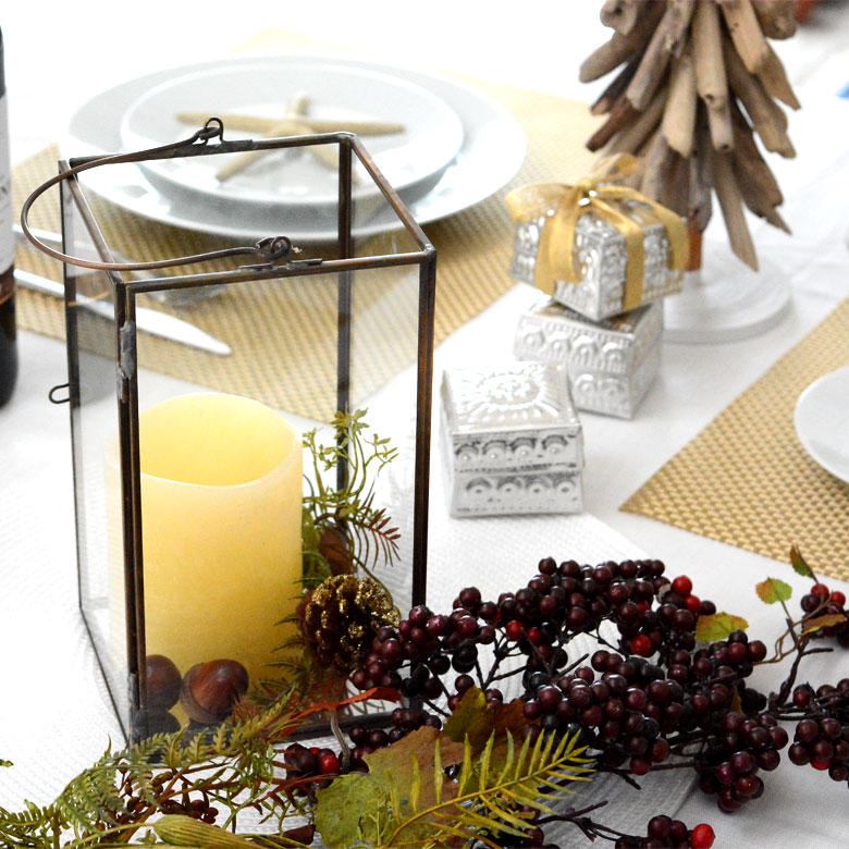 ガラスと真鍮でできた大きなキャンドルランタン(63150) 【キャンドル