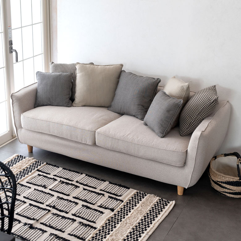 3人掛けソファー グレー クッション7個付き カバーリングソファ