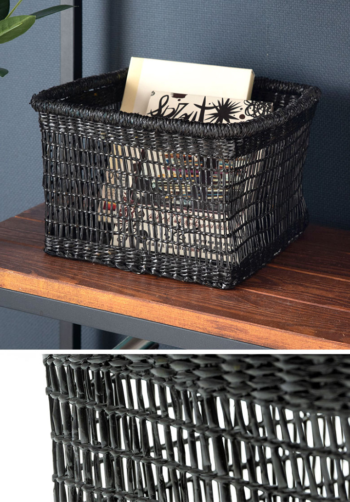 バスケット かご シーグラス 透かし編みバスケット ブラック Mサイズ