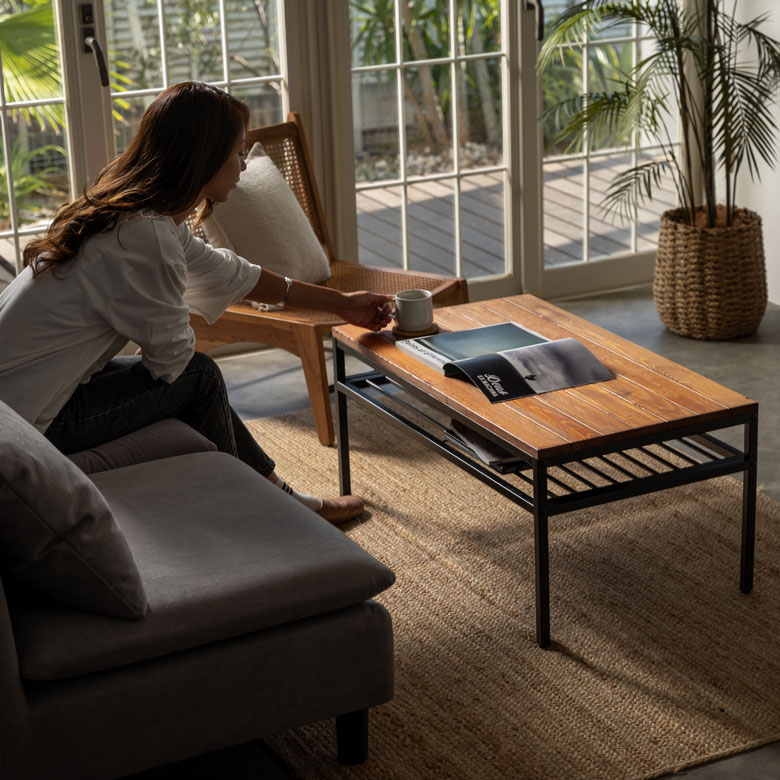 コーヒーテーブル ローテーブル アイアン フレーム テーブル ブラウン