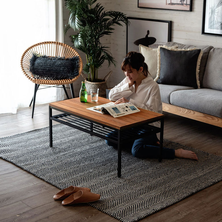 コーヒーテーブル ローテーブル アイアン フレーム テーブル ブラウン