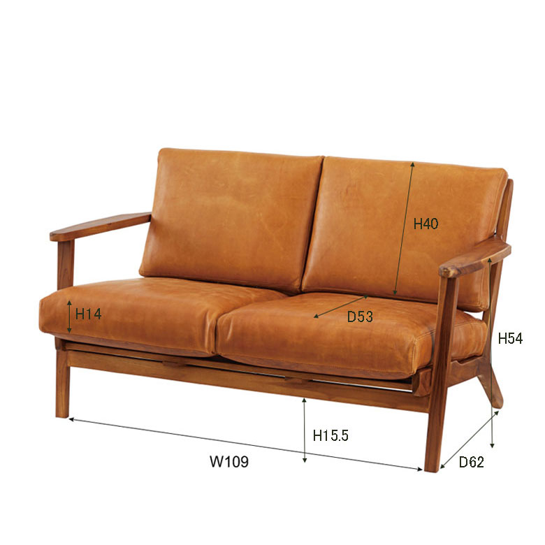 ソファ 2人掛け 本革 木 幅 125cm キャメル ブラウン [91479]【 レザー