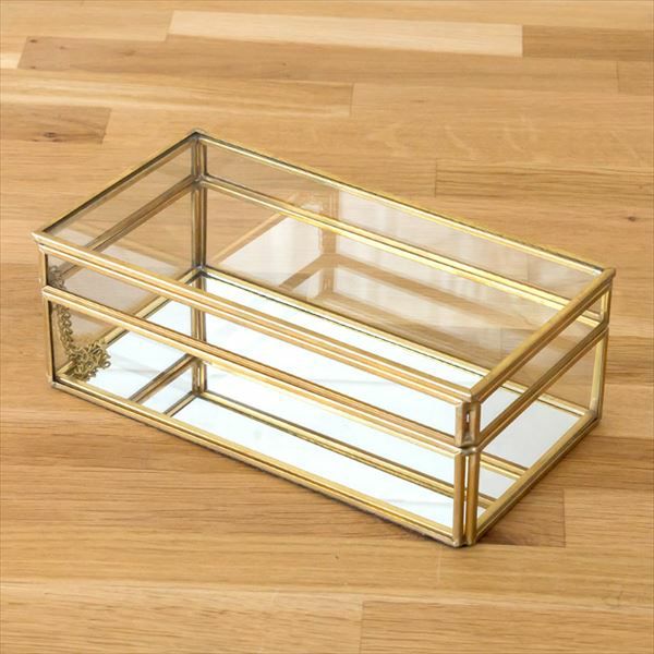 ガラスと真鍮でできたストッパー付き収納ケース(63240)【生活雑貨の