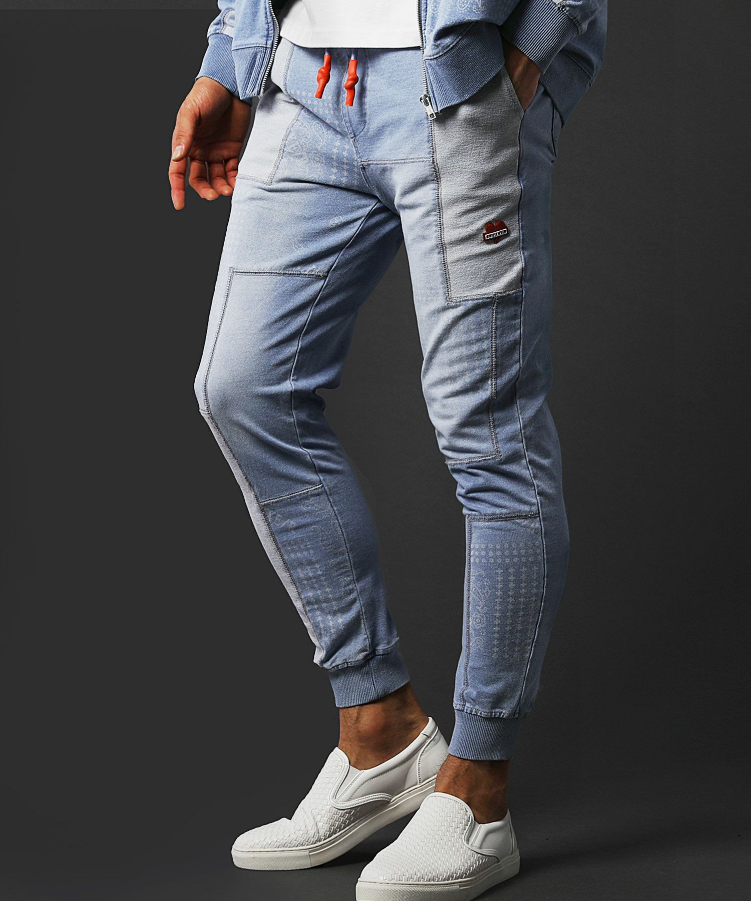 インディゴ裏毛パッチワークジョガーパンツ | REZES OFFICIAL ONLINE STORE