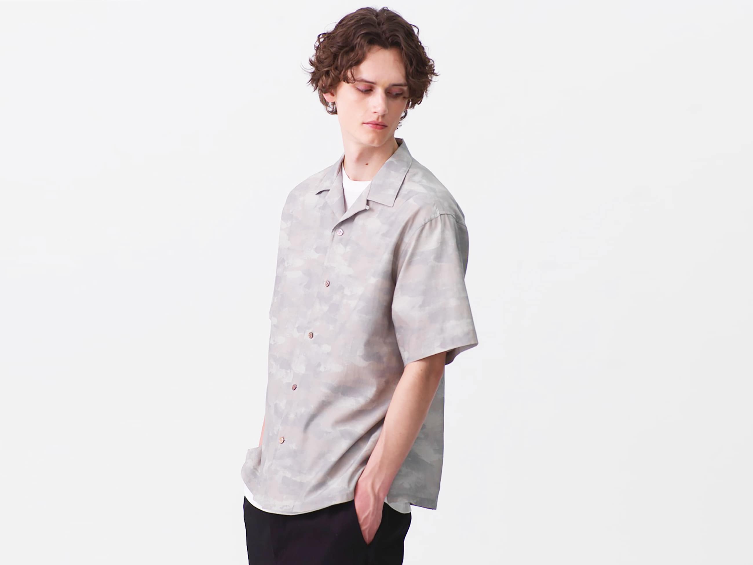 Ron Herman California Camouflage Painted Open Collar Short Sleeve