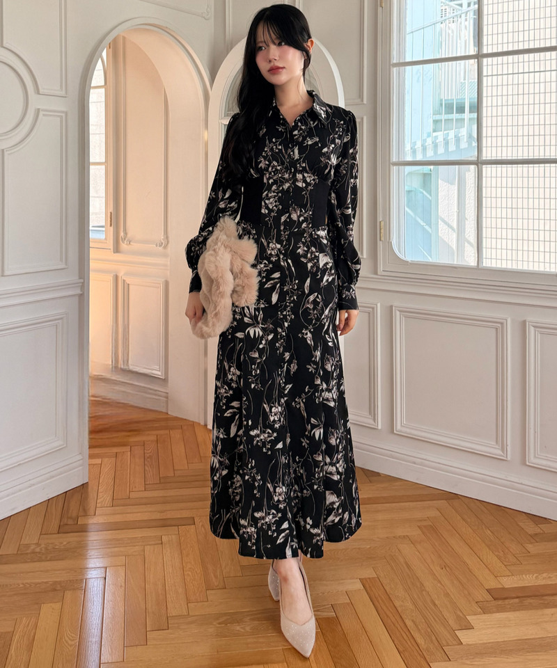 フラワープリントコルセット風シャツワンピース｜ROYAL PARTY ロイヤル