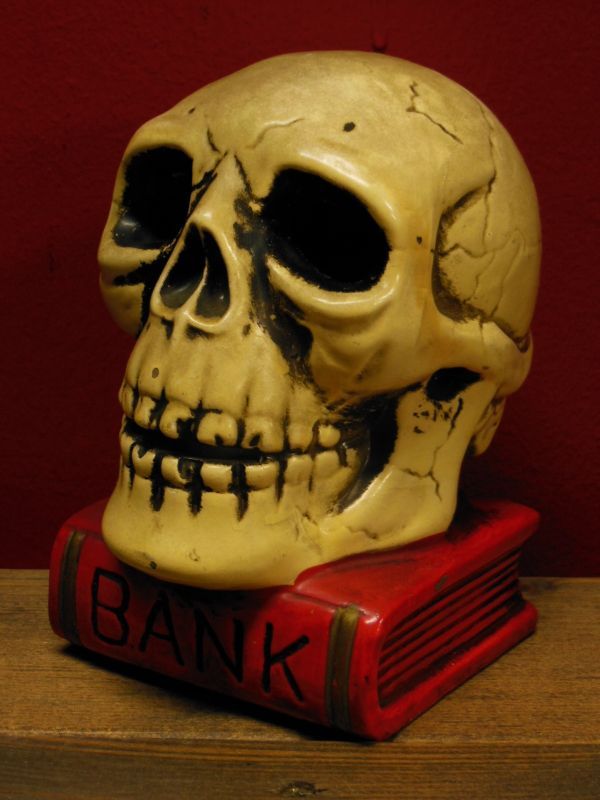 1950'S〜 SKULL ON BOOK BANK ヴィンテージ陶器製スカル骸骨貯金箱1