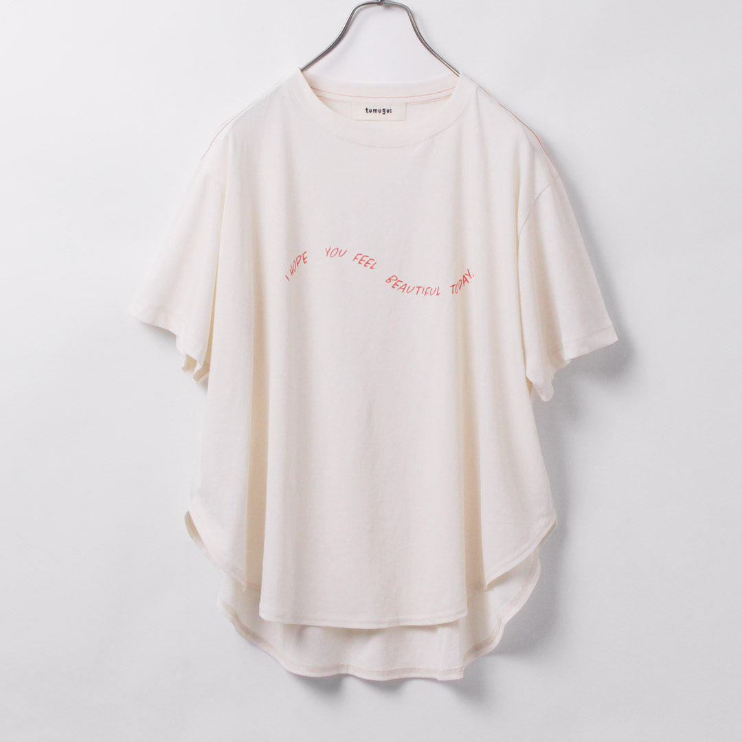 TUMUGU（ツムグ） DEPEND 天竺 プリント 裾ラウンドTシャツ