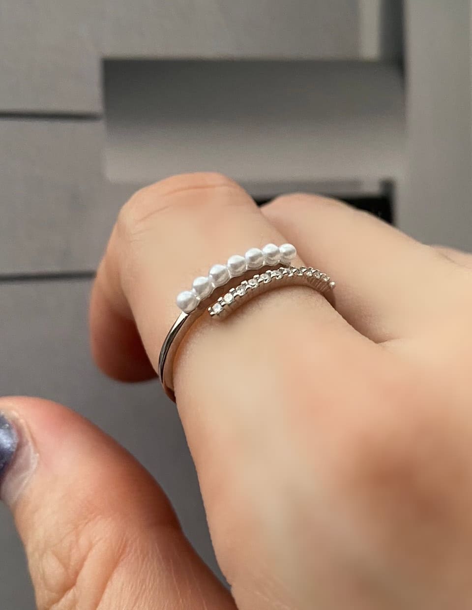 CZパールオープンリング シルバー925 – 金属アレルギー対応の