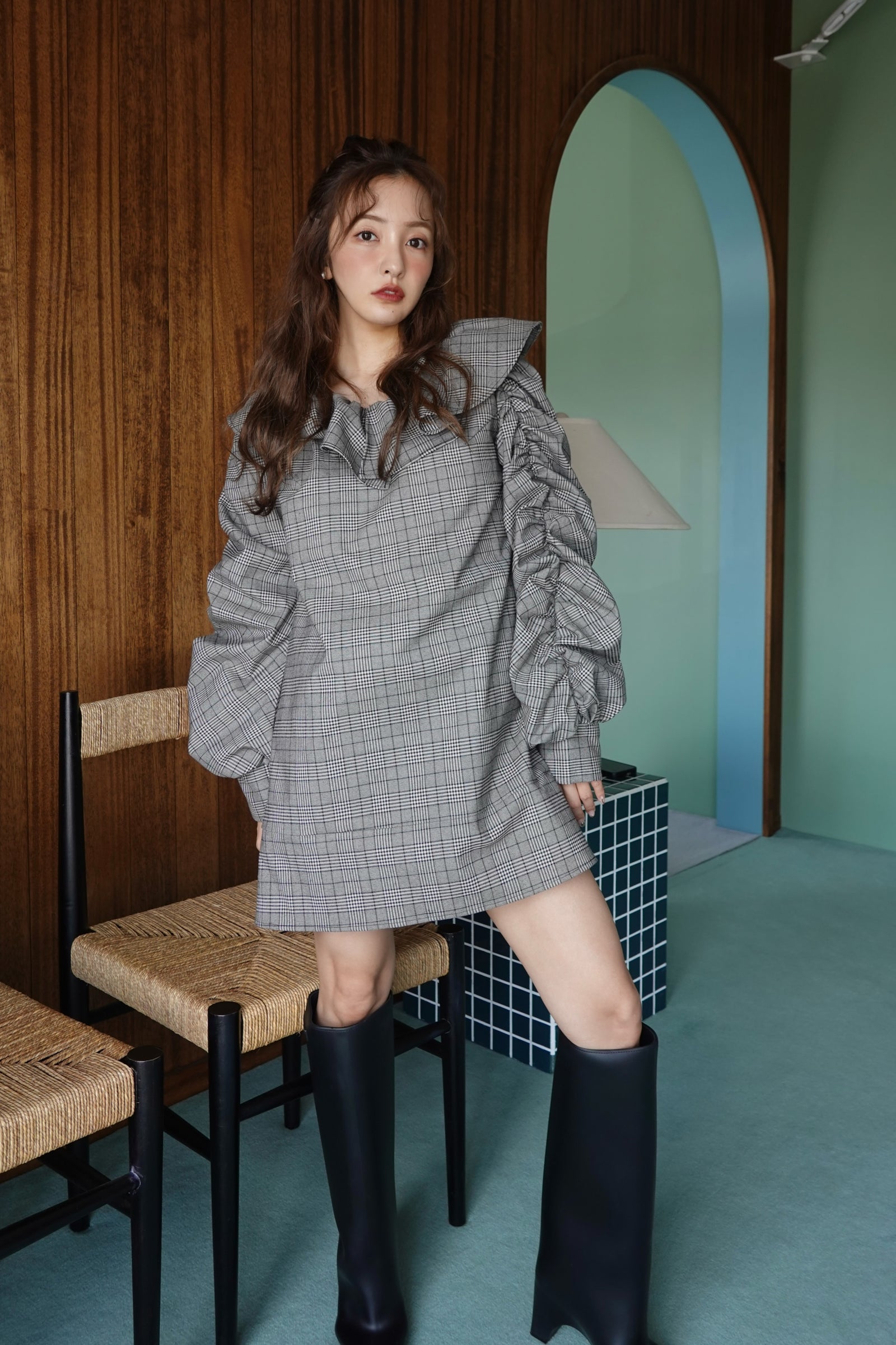ROSY LUCE FRILL DESIGN CHECK MINI DRESS 【公式通販】