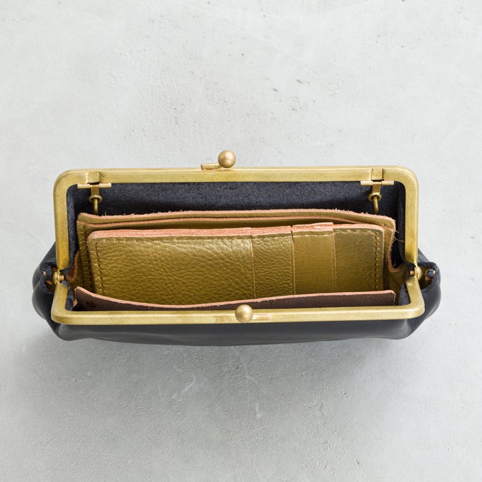 N25 レザーがま口ウォレット（ブラック・大）