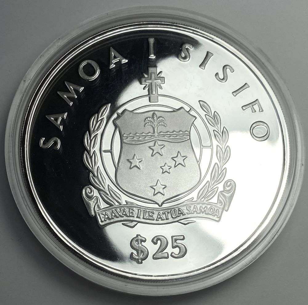 1986 Samoa $25 Kon-Tiki Proof 5 ozt .999 Silver sold at auction on