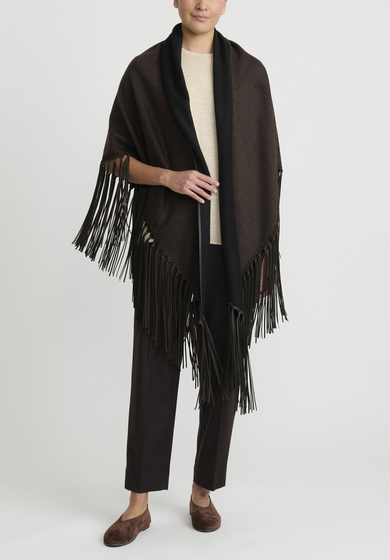 Alonpi Cashmere ''Mantello Triangolo'' Shawl with Leather Fringe