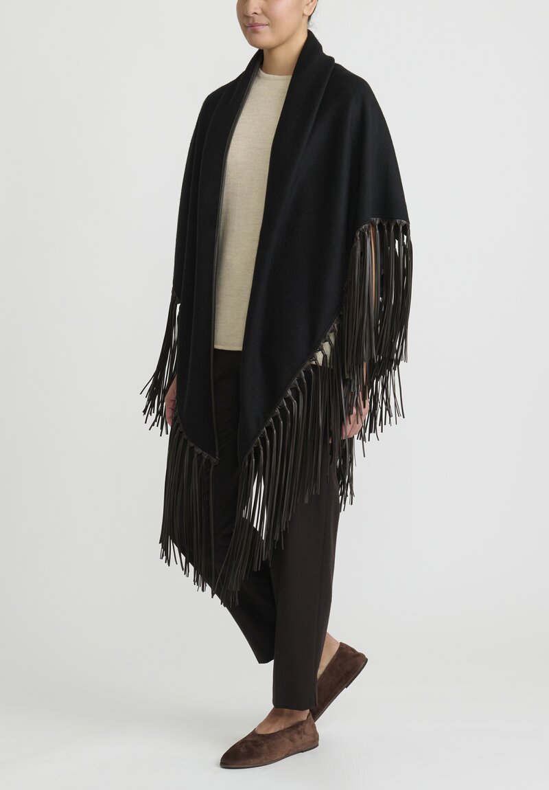 Alonpi Cashmere ''Mantello Triangolo'' Shawl with Leather Fringe