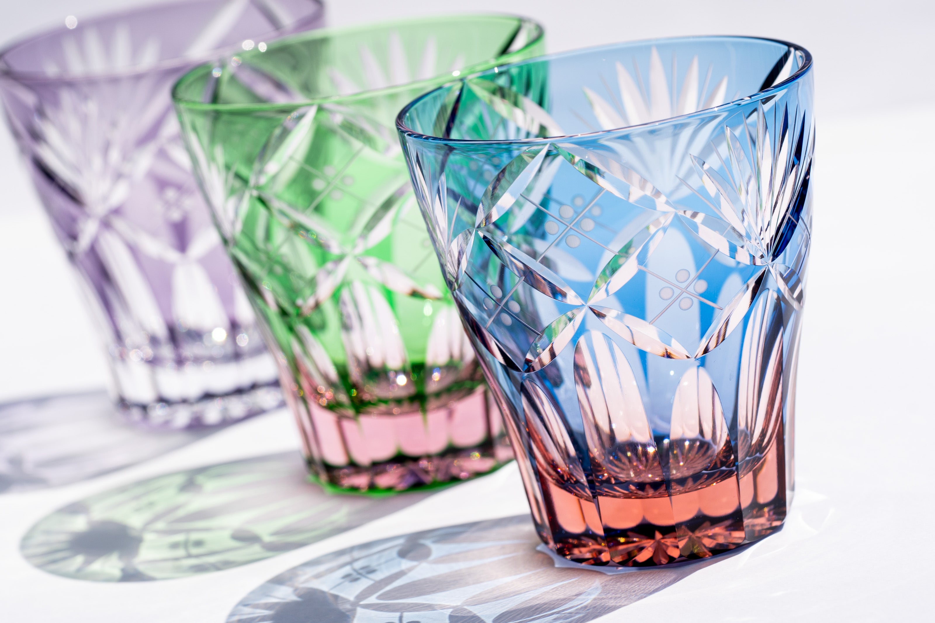 M-8573-2BP 七宝笹の葉文様 ミニオールド ペア 江戸切子 直販限定品