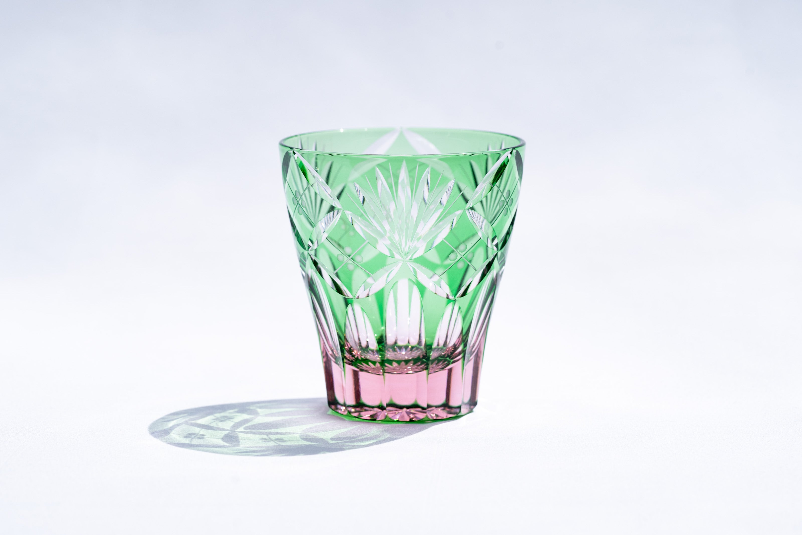 M-8573-BP 七宝笹の葉文様 ミニオールド ブルーピンク 江戸切子 直販