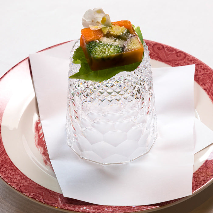 昔ガラス アンティーク 花縁 フリル 亀甲紋様 ガラス コンポート