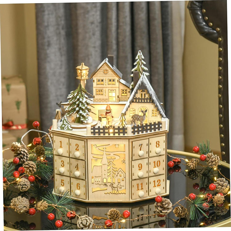 伝統的な木製アドベントカレンダー 24引き出し LED付きクリスマス