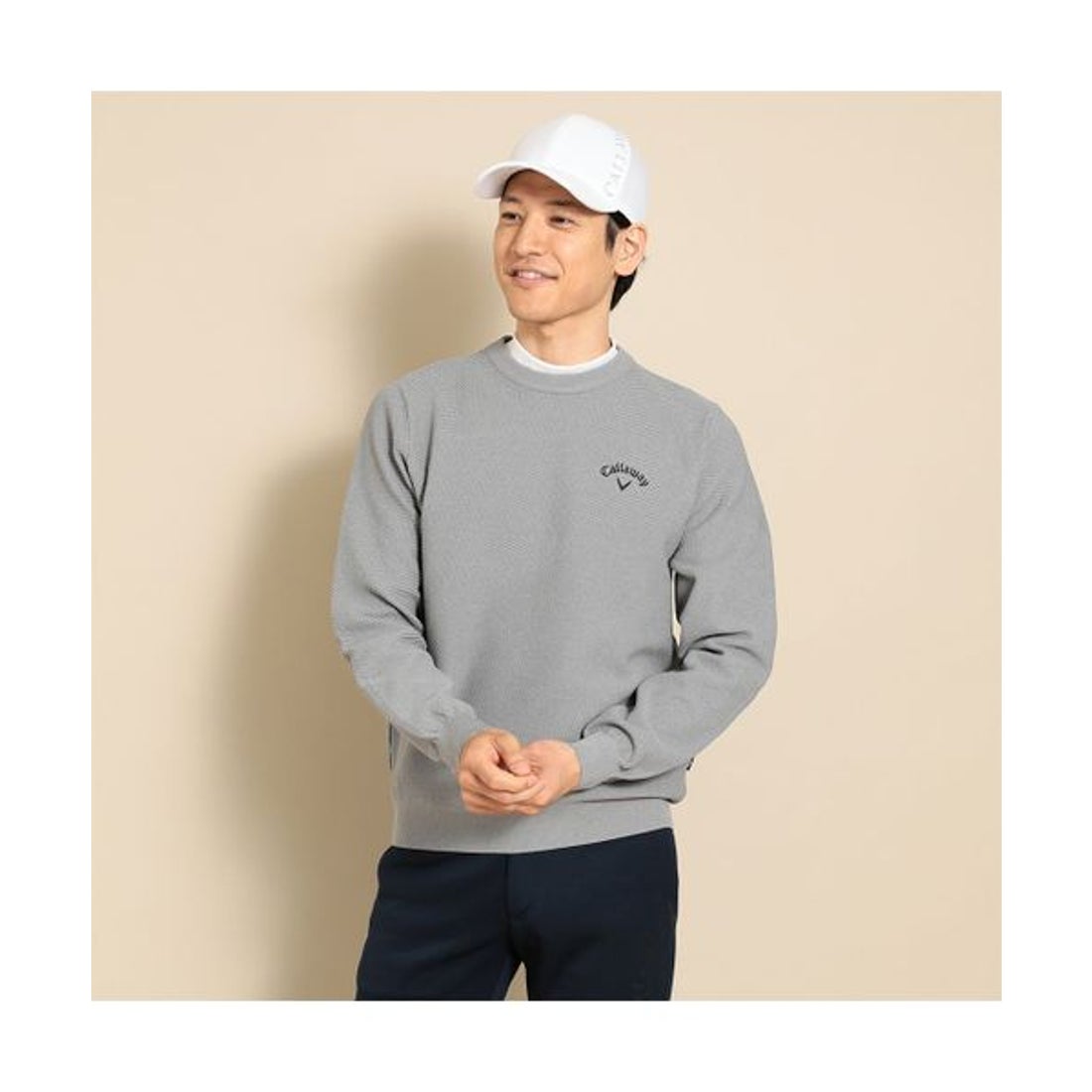 キャロウェイ Callaway カノコ編みクルーネックニット （グレー） -靴