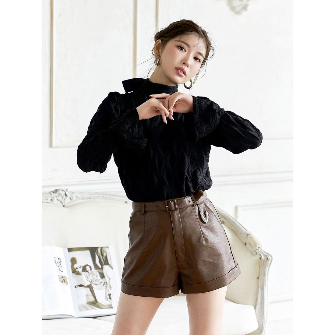 ダーリッチ Darich マットレザーショートパンツ （ブラウン） -靴