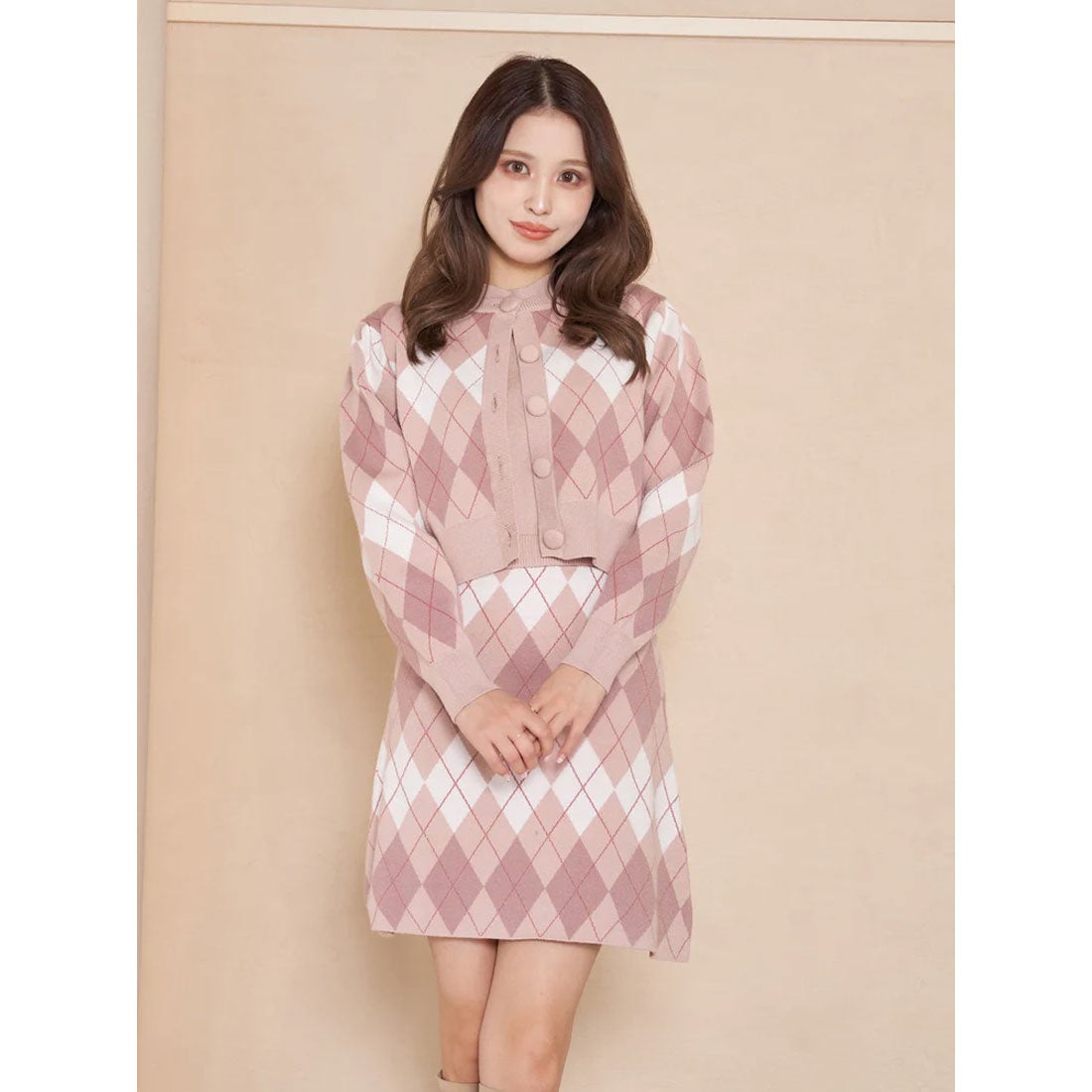 ダーリッチ Darich アーガイルチェックニットアンサンブル （ピンク